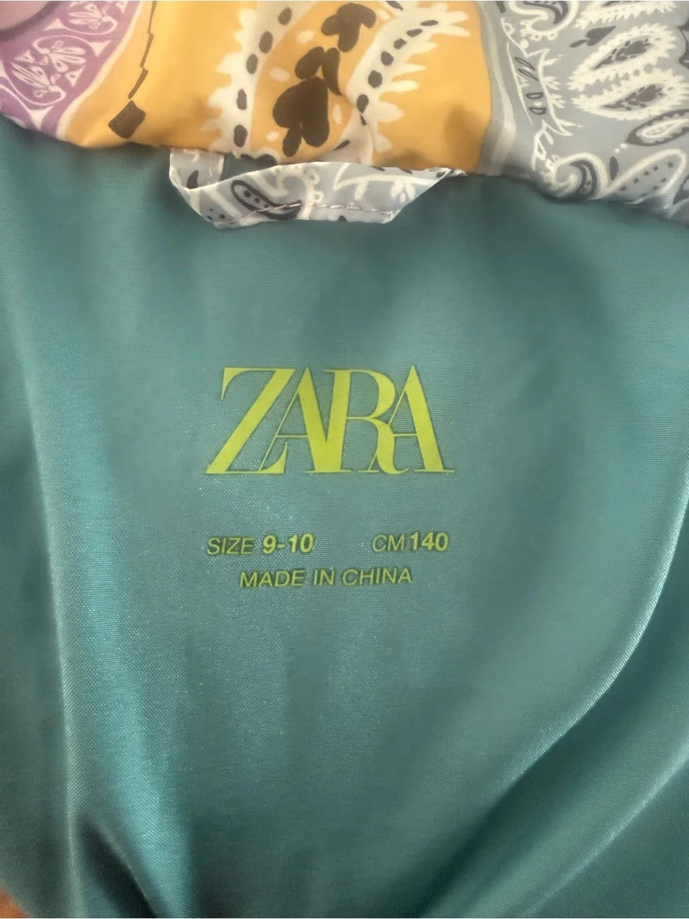 Zara Kids Bandana Patchwork Puffer Jacket - Purple, Teal & Light Blue